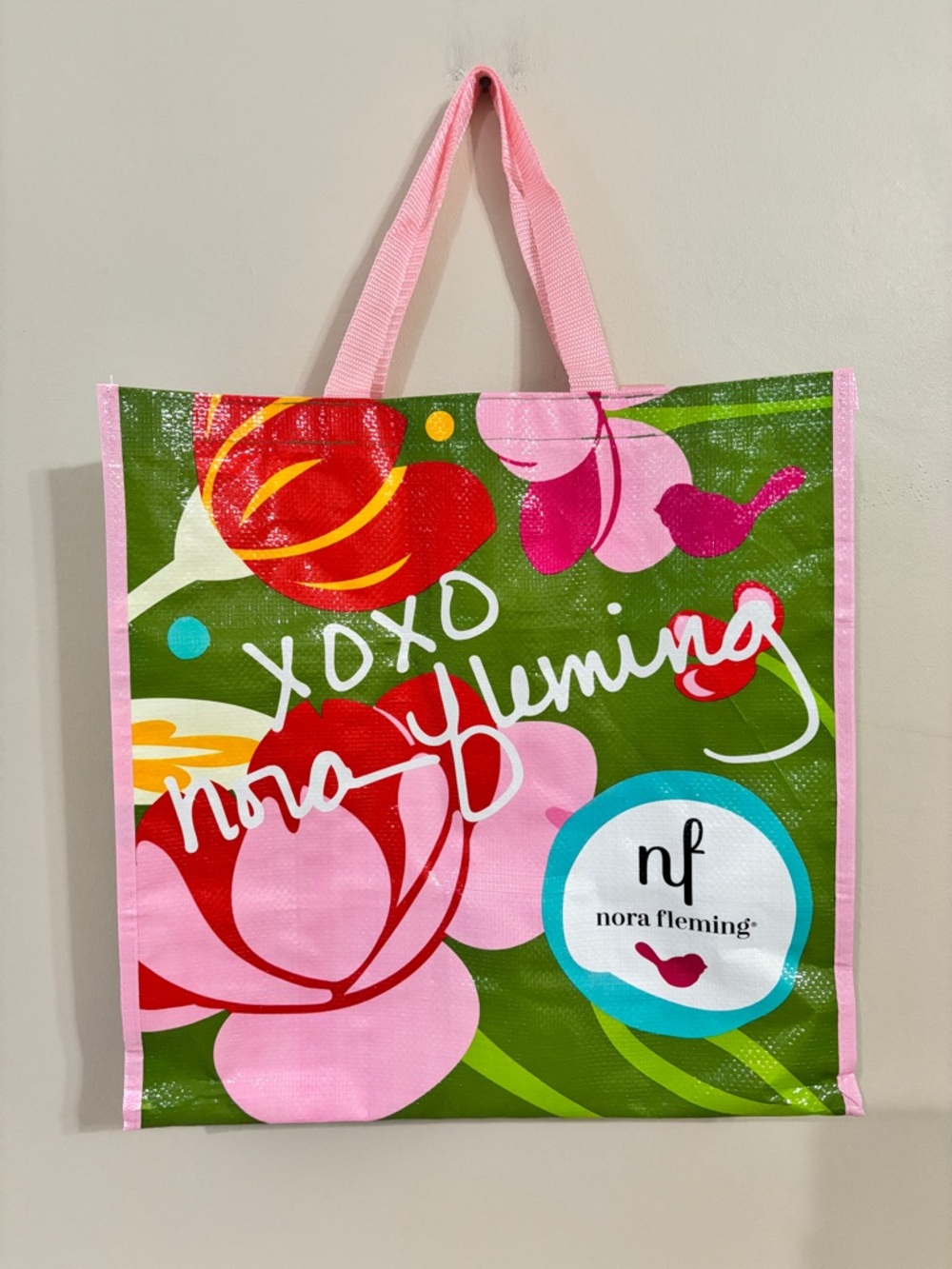 Nora Fleming Floral Reusable Tote Bag - Pink, Green & Red